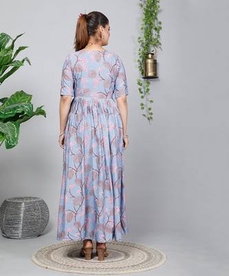 Partywear Designer Light Steel Blue Pure Cotton Gown 4