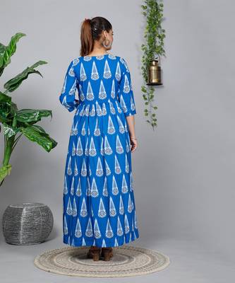 Partywear Designer Blue Pure Cotton Gown 3