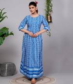 Partywear Designer Steel Blue Pure Cotton Gown