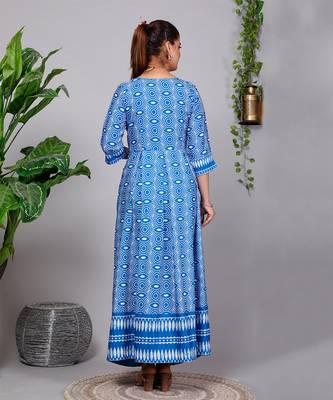 Partywear Designer Steel Blue Pure Cotton Gown 2
