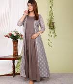 Partywear Designer Digital print Grey cotton silk Gown