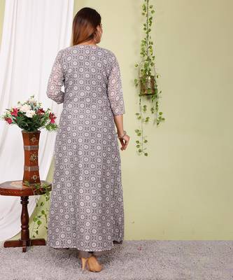 Partywear Designer Digital print Grey cotton silk Gown 3