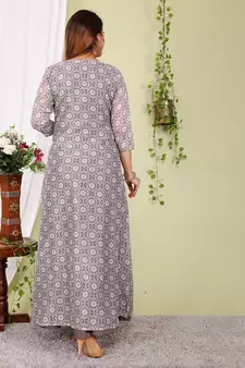 Partywear Designer Digital print Grey cotton silk Gown