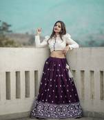 Women's wear wine colour Semi-stitched crop top lehenga 