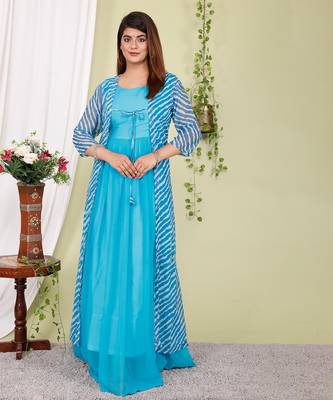 Partywear Designer Digital print Sky  Pure Georgette Gown 3