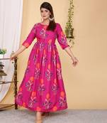Designer Partywear Printed Pink Pure Cotton Gown