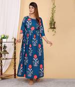 Designer Partywear Printed Blue Pure Cotton Gown