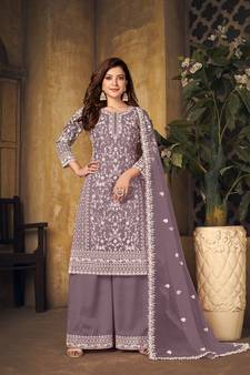 Lavender embroidered net salwar kameez