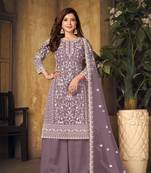 Lavender embroidered net salwar kameez