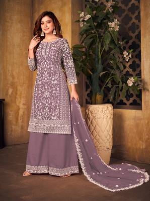 Lavender embroidered net salwar kameez 2