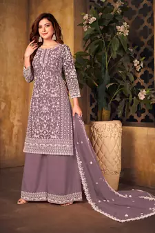 Lavender embroidered net salwar kameez