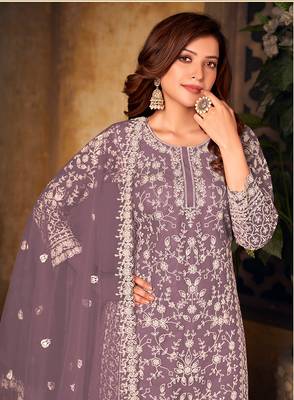 Lavender embroidered net salwar kameez 3