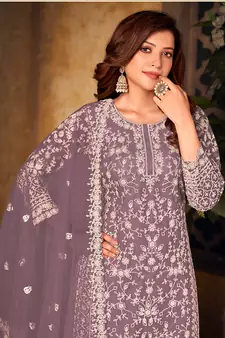 Lavender embroidered net salwar kameez