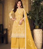 Yellow embroidered net salwar kameez