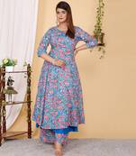PartyWear Designer Blue and Pink Pure cotton silk Plazzo Suit