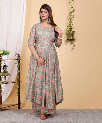 PartyWear Designer Light Sea Green Pure Cotton Plazzo Suit 1