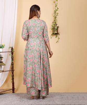 PartyWear Designer Light Sea Green Pure Cotton Plazzo Suit 2