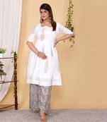 PartyWear Designer White Pure Cotton Plazzo Suit