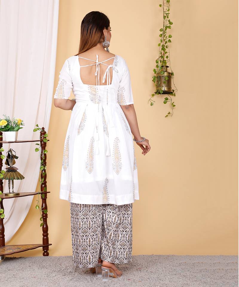 PartyWear Designer White Pure Cotton Plazzo Suit