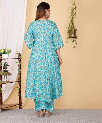 PartyWear Designer Sky Blue Pure Cotton Plazzo Suit 2