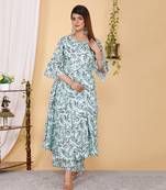 PartyWear Designer Mint Cream Pure Cotton Plazzo Suit