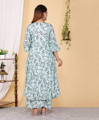 PartyWear Designer Mint Cream Pure Cotton Plazzo Suit 2
