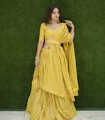 Women's wear yellow colour semi-stitched lehenga choli with dupatta