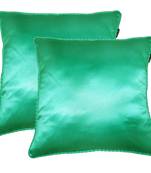 Lushomes sea Green Contemporary Plain Throw Cushion Cover Online with Striped Piping (12 x 12 inches, Pack of 2)