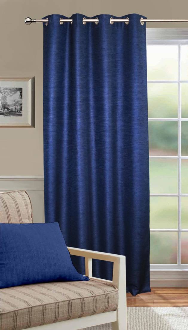 Lushomes Polyester Navy Blue Matka Silk Curtain for Long Door (54 x 108 inches, Single pc)