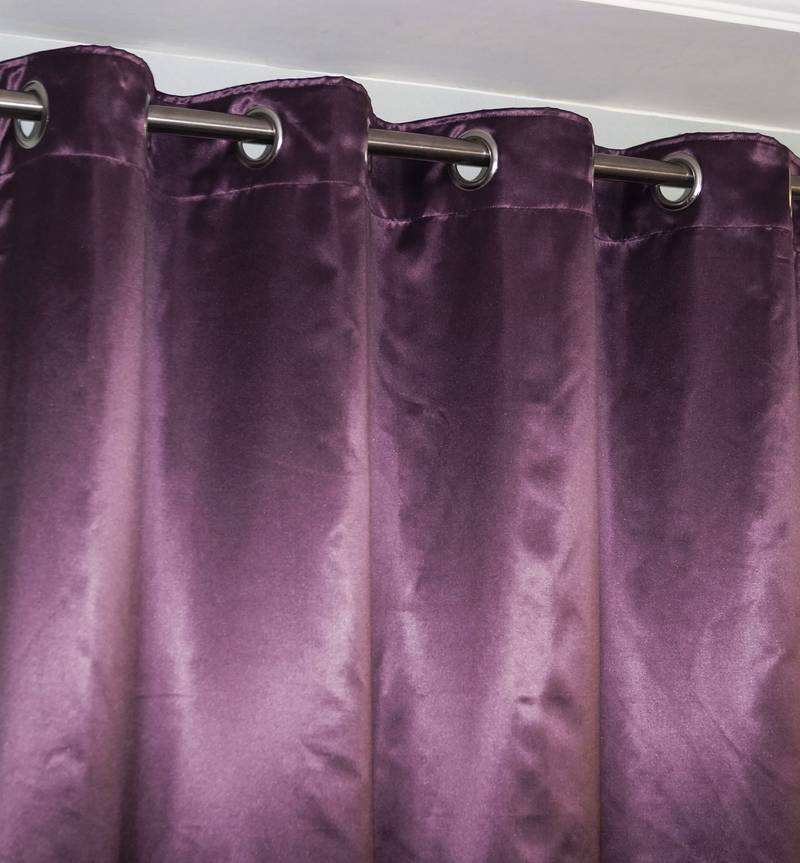 Lushomes Polyester Purple Satin Plain Long Door Curtain with 8 Metal Eyelets (54 x 108 inches, Single pc)