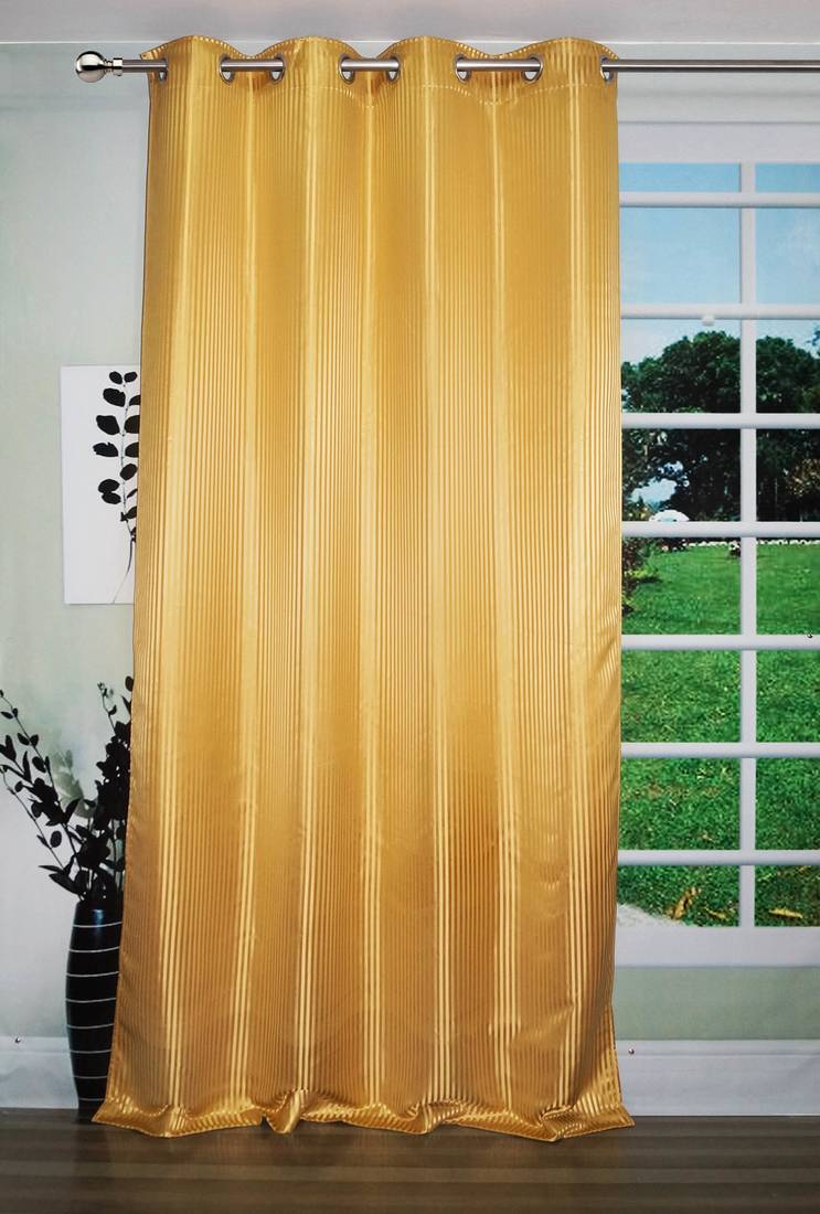 Lushomes Polyester Gold Satin Striped Blackout Long Door Curtain with 8 Metal Eyelets (54 x 108 inches, Single pc)