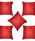 Lushomes Red Festive Faux Silk Cushion Covers (Pack of 5, 16 x16 inches)