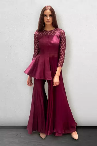 Wine colored Sharara Peplum