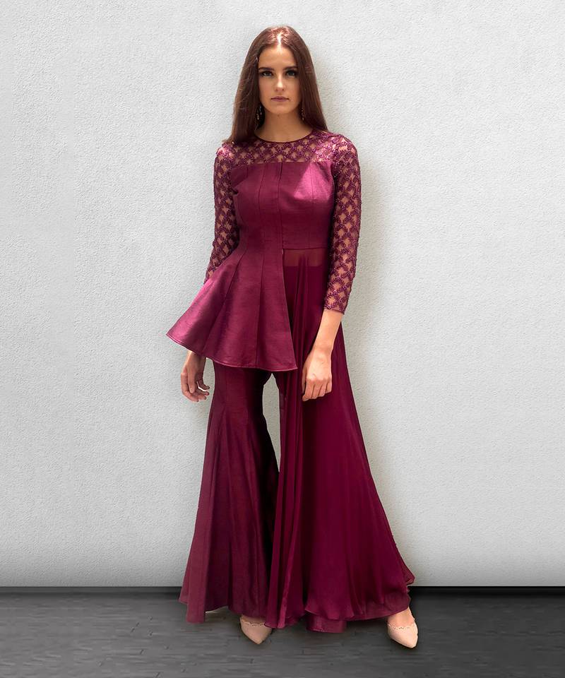 Wine colored Sharara Peplum