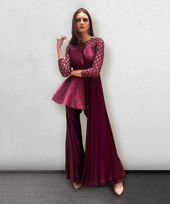 Wine colored Sharara Peplum 3