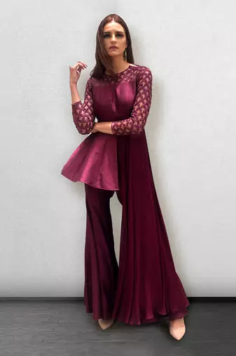 Wine colored Sharara Peplum