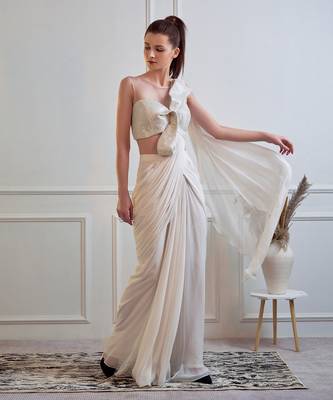 Ivory Drape Saree With Blouse 1