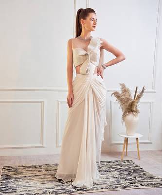 Ivory Drape Saree With Blouse 2