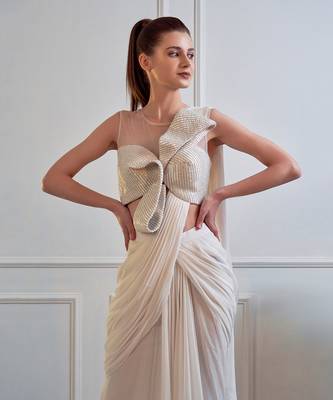 Ivory Drape Saree With Blouse 5