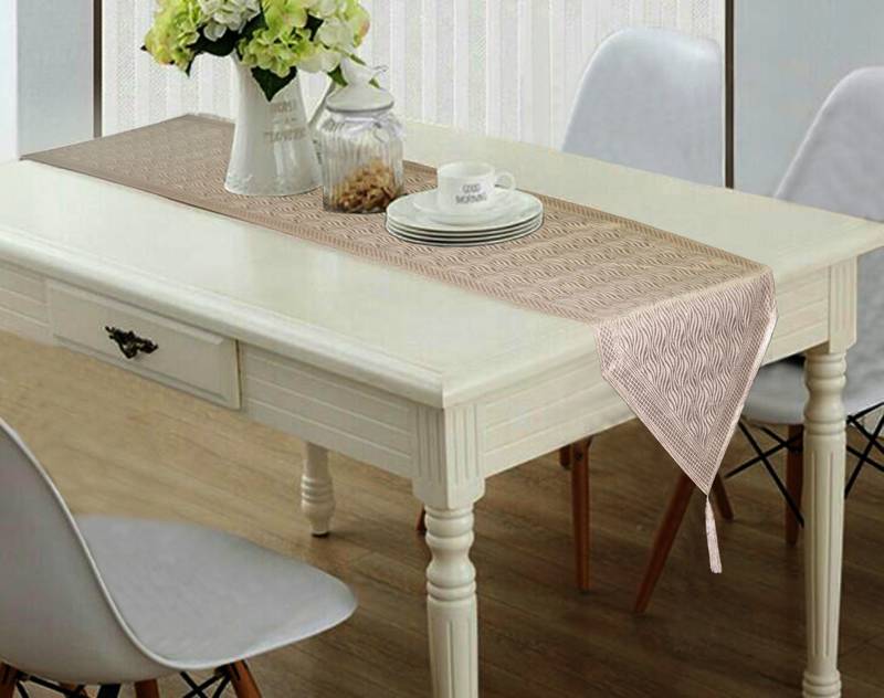 Lushomes Golden & Cream Silk Festive Runners with Triangle Ends and Tassels on Both Sides (Single Pc, 12 x 70 inches)