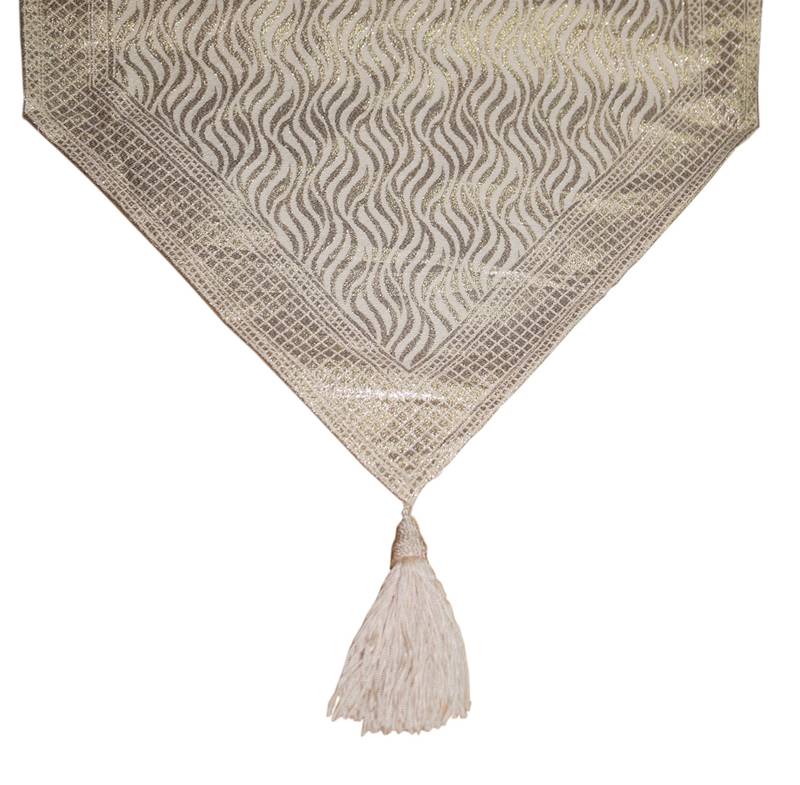 Lushomes Golden & Cream Silk Festive Runners with Triangle Ends and Tassels on Both Sides (Single Pc, 12 x 70 inches)