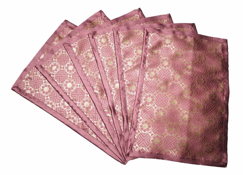 Lushomes Decorative Pink  Jacquard Dining Table Mats Set (13 x19 inches, Pack of 6)
