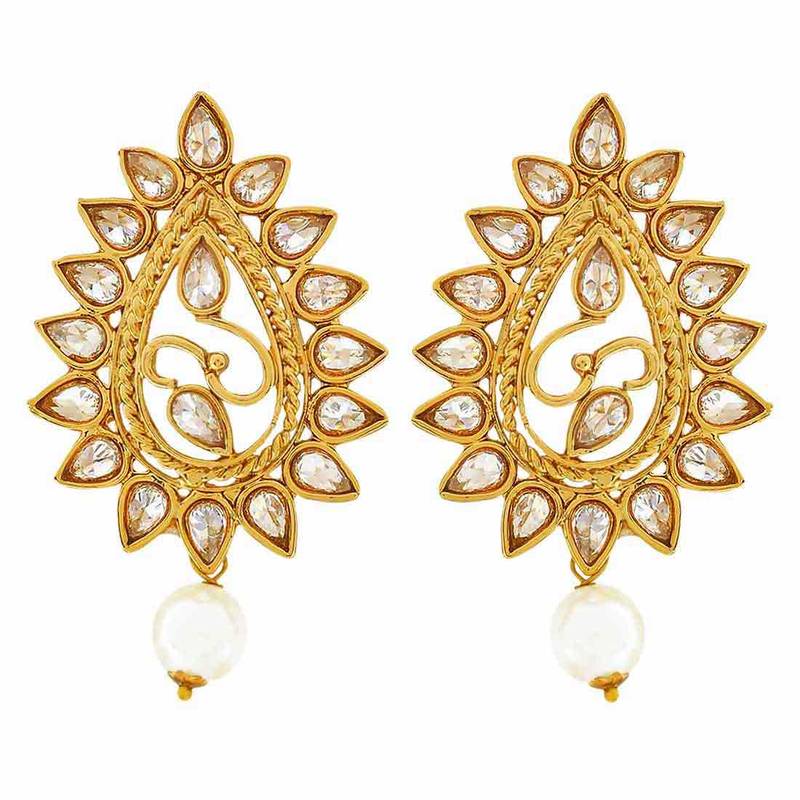 Indian Traditional Jewelry Sexy Kundan Drop Earrings White Goldd