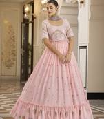 Pink Thread And Sequince Embroidered Work Georgette Anarkali Long Gown Semi Stitched