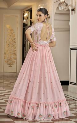 Pink Thread And Sequince Embroidered Work Georgette Anarkali Long Gown Semi Stitched 2