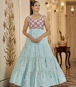 Sky Blue Thread And Sequince Embroidered Work Georgette Anarkali Long Gown Semi Stitched