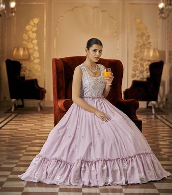 Light Pink Thread And Sequince Embroidered Work Georgette Anarkali Long Gown Semi Stitched 1