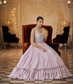 Light Pink Thread And Sequince Embroidered Work Georgette Anarkali Long Gown Semi Stitched