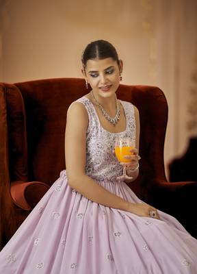 Light Pink Thread And Sequince Embroidered Work Georgette Anarkali Long Gown Semi Stitched 2