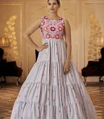 Grey Thread And Sequince Embroidered Work Georgette Anarkali Long Gown Semi Stitched
